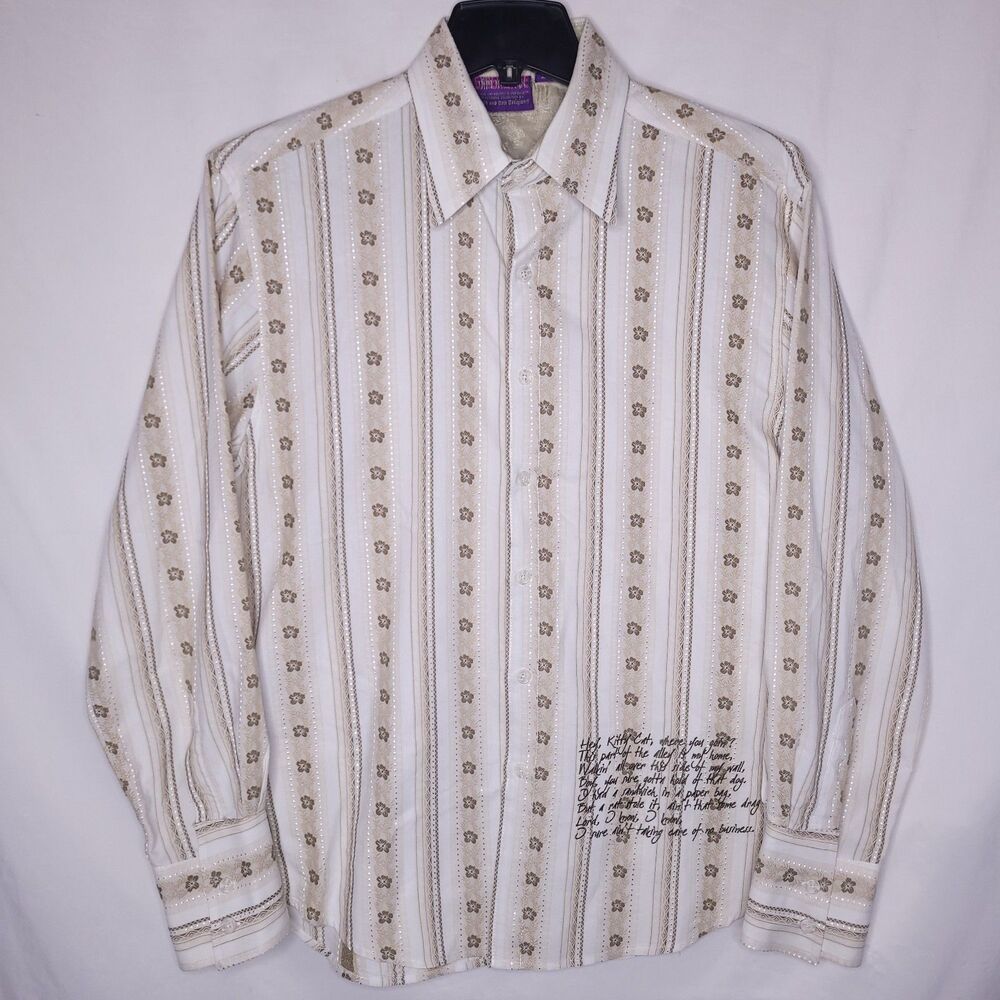 Jimi Hendrix Experience Shirt Mens Large Floral Embroidered Lyrics Purple Label